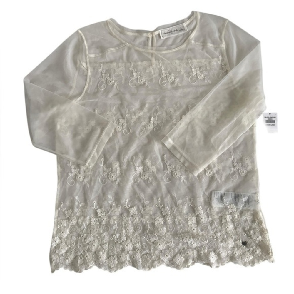 Abercrombie and Fitch cream lace 3/4 sleeve top size large.